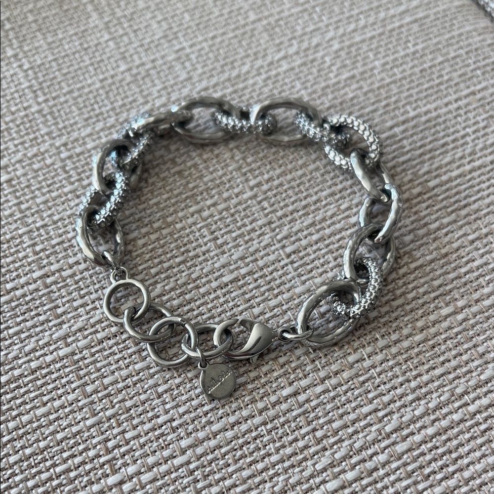 Stella & Dot Silver tone Chunky Link Bracelet with Pave - Textured Links